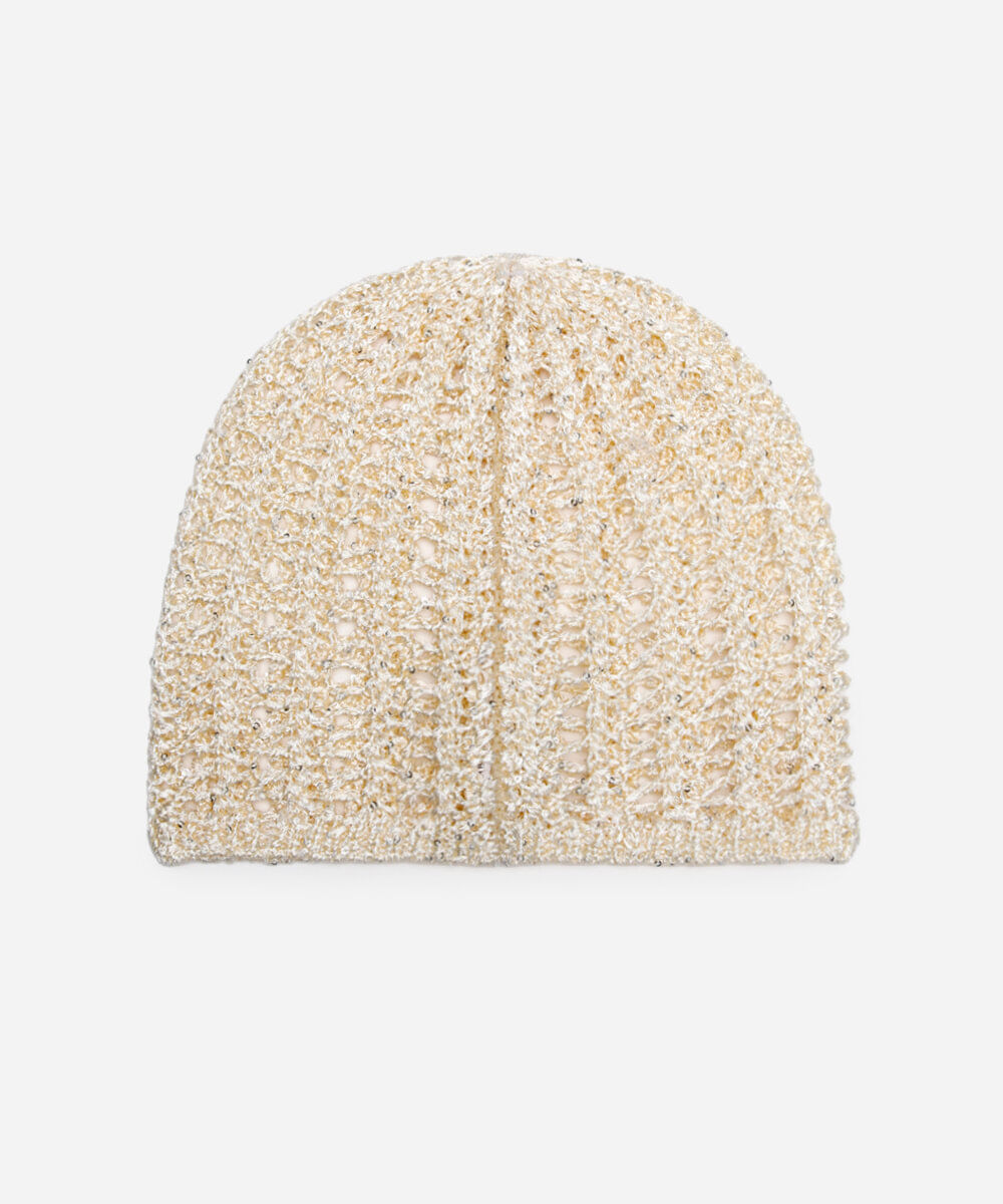 touca de crochê com paetê  off white