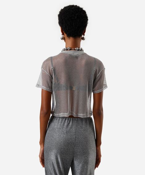 cropped de tela manga curta com brilho lurex cinza
