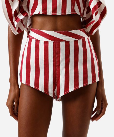 short hot pant feminino de sarja listrado off white