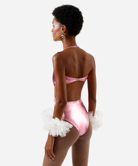 maiô transpassado feminino metalizado rosa