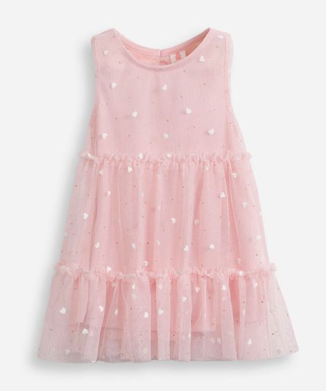 vestido de tule infantil corações com brilho rosa