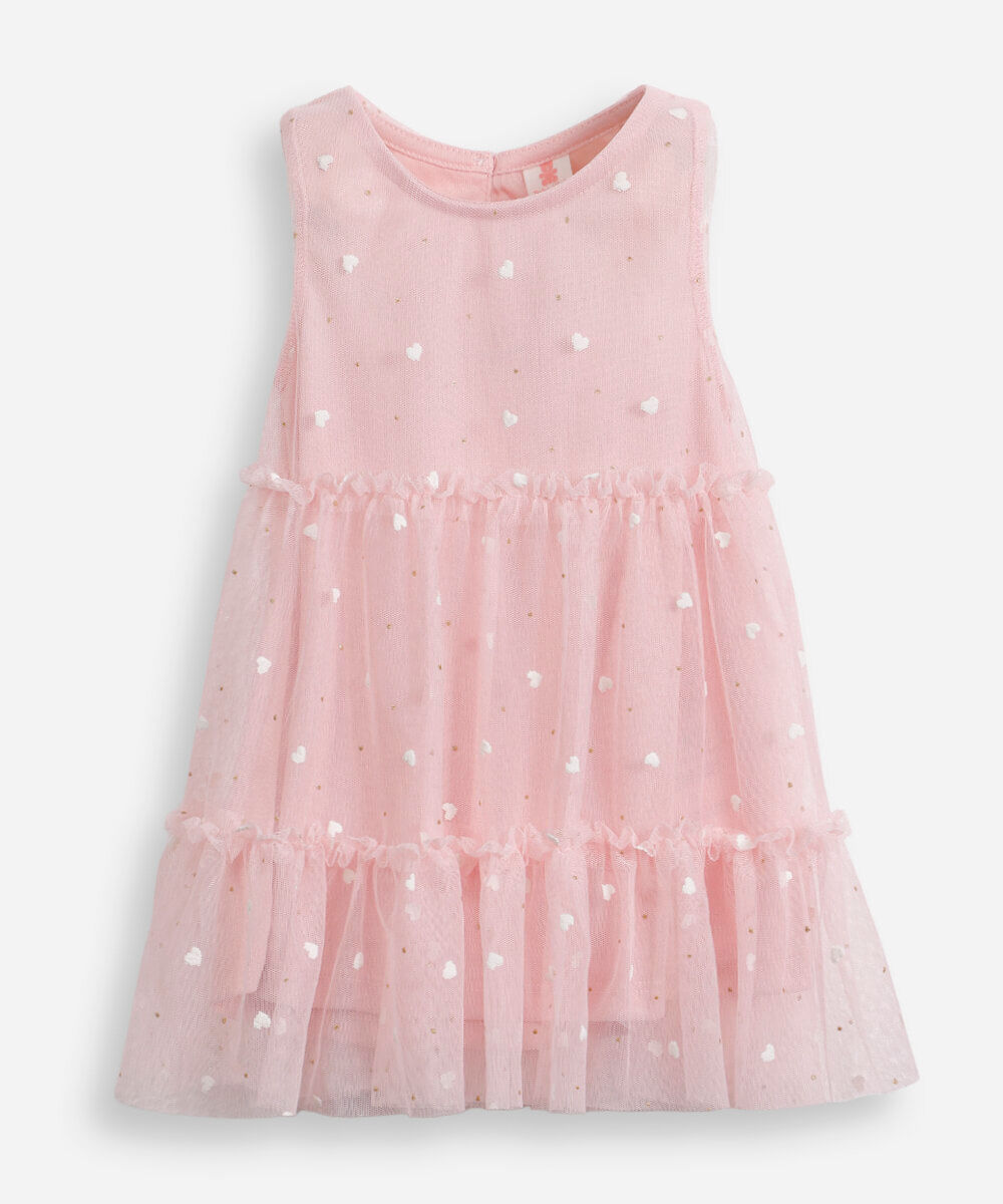 vestido de tule infantil corações com brilho rosa