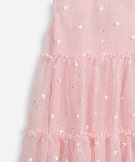 vestido de tule infantil corações com brilho rosa