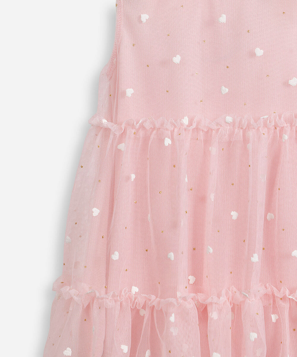 vestido de tule infantil corações com brilho rosa
