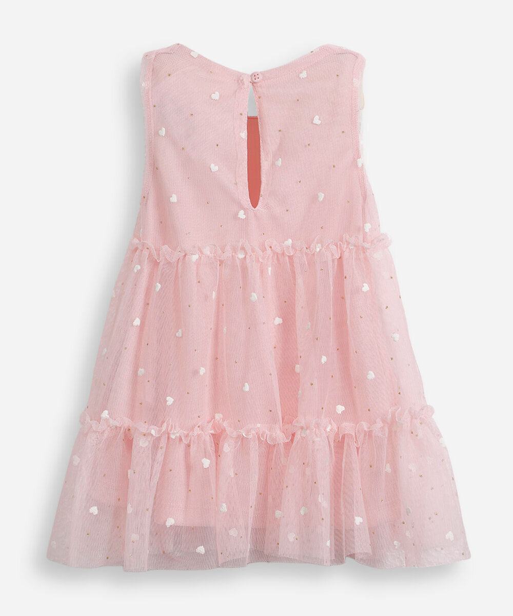 vestido de tule infantil corações com brilho rosa