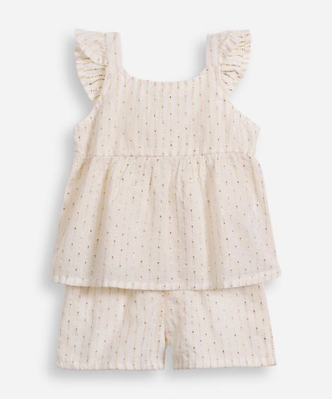 conjunto infantil listrado com brilho off white