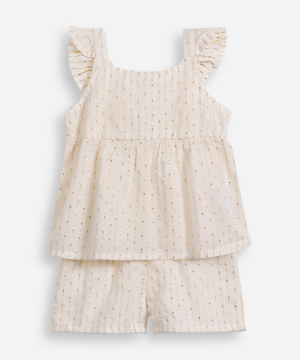 conjunto infantil listrado com brilho off white