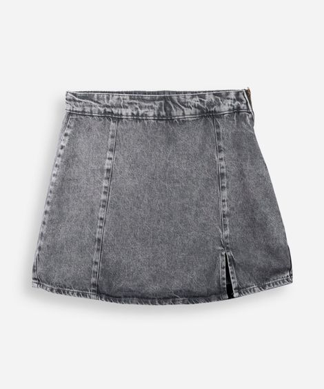 short saia juvenil de algodão com recortes cinza