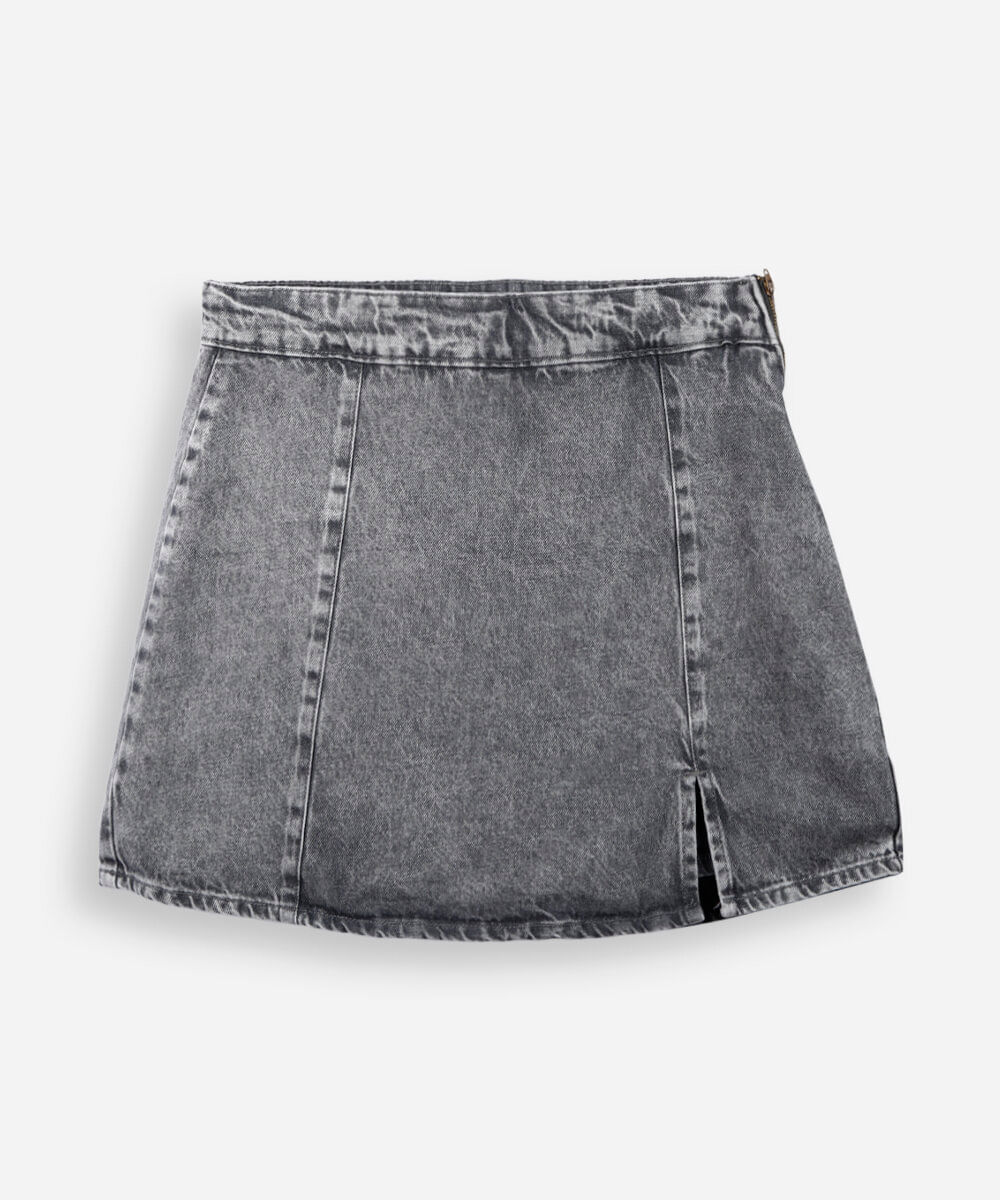 short saia juvenil de algodão com recortes cinza