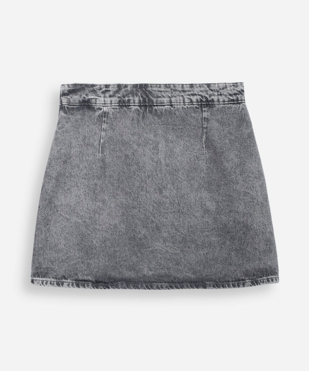short saia juvenil de algodão com recortes cinza