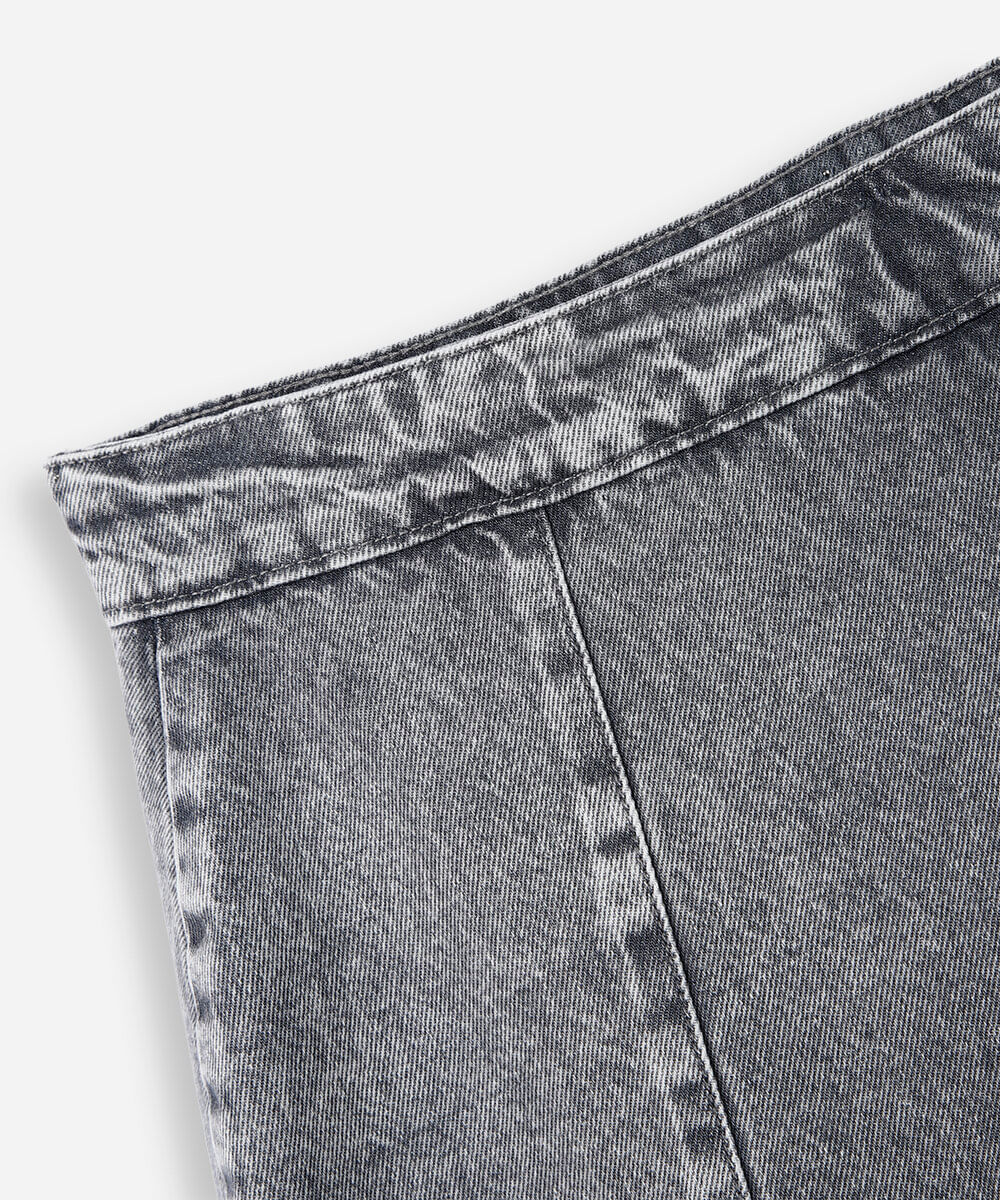 short saia juvenil de algodão com recortes cinza