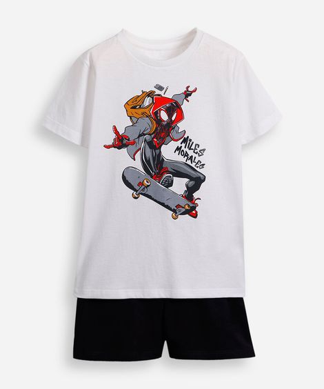 conjunto infantil em malha de algodão miles morales off white