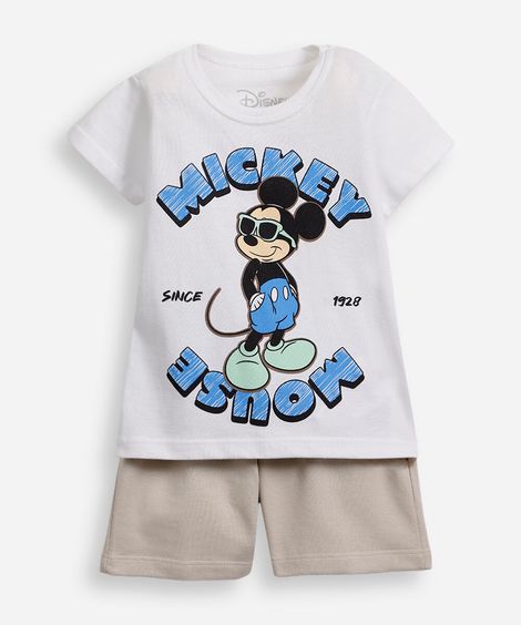 conjunto infantil de algodão mickey off white