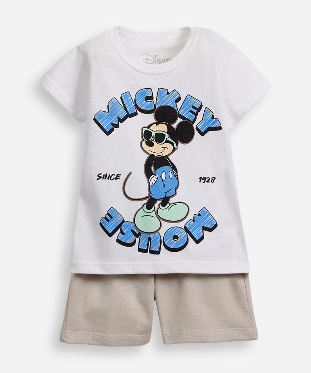 conjunto infantil de algodão mickey off white