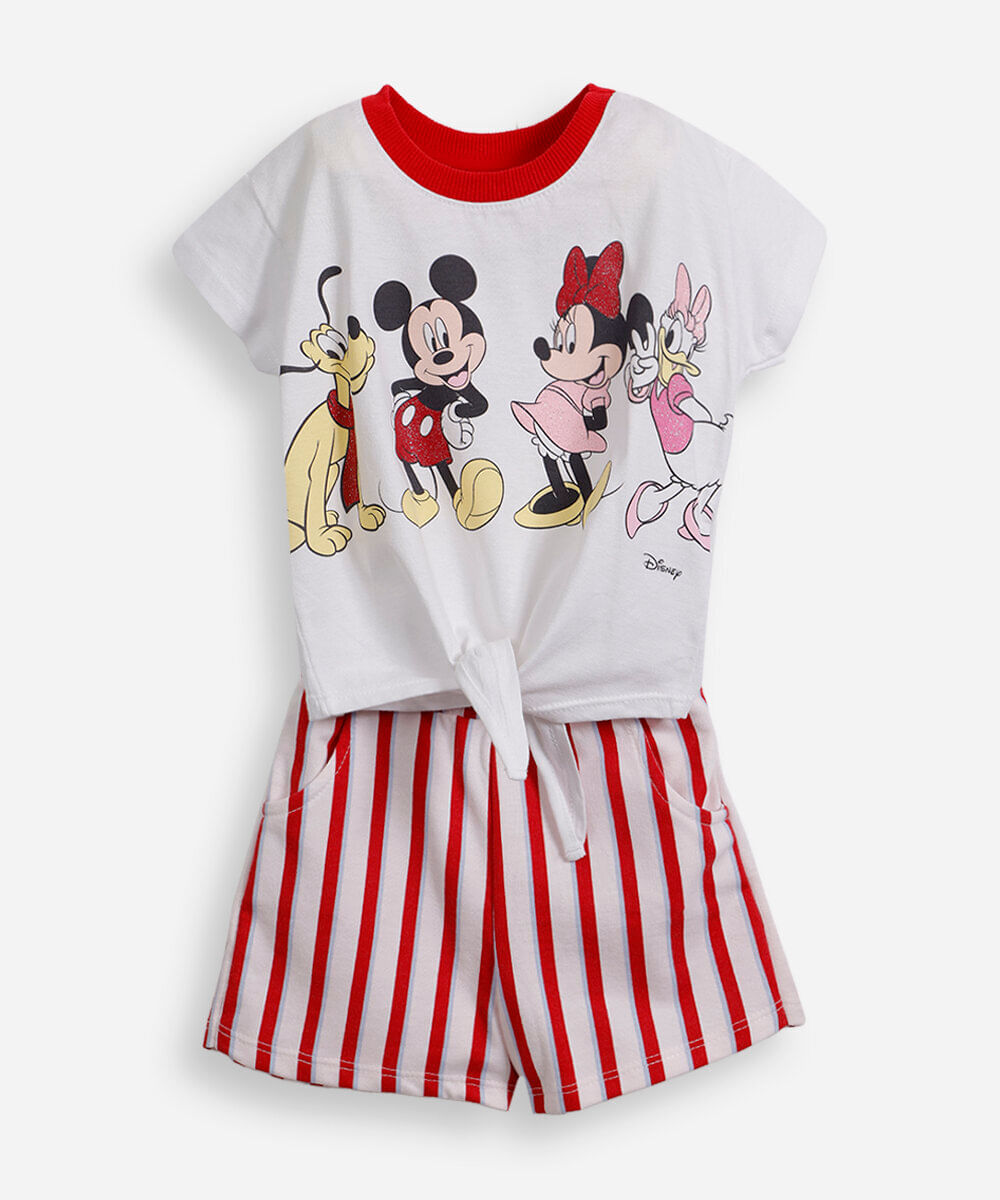 conjunto infantil de algodão minnie off white
