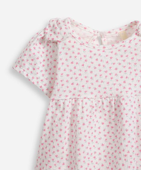 conjunto infantil laços no ombro floral off white