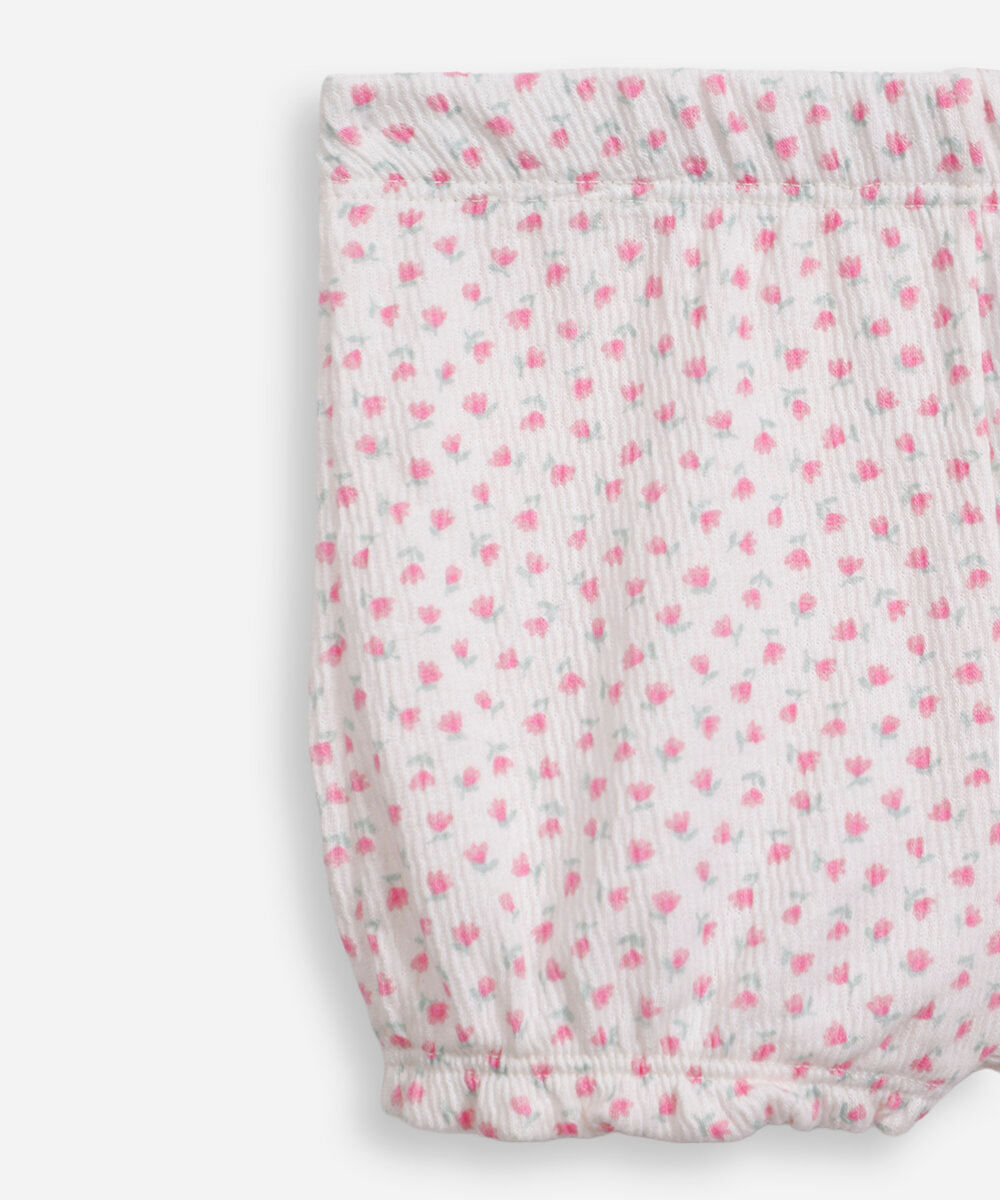 conjunto infantil laços no ombro floral off white