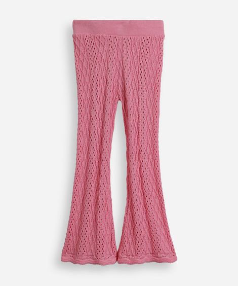 calça flare infantil de tricô rosa