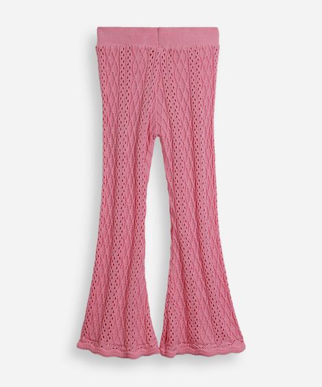 calça flare infantil de tricô rosa