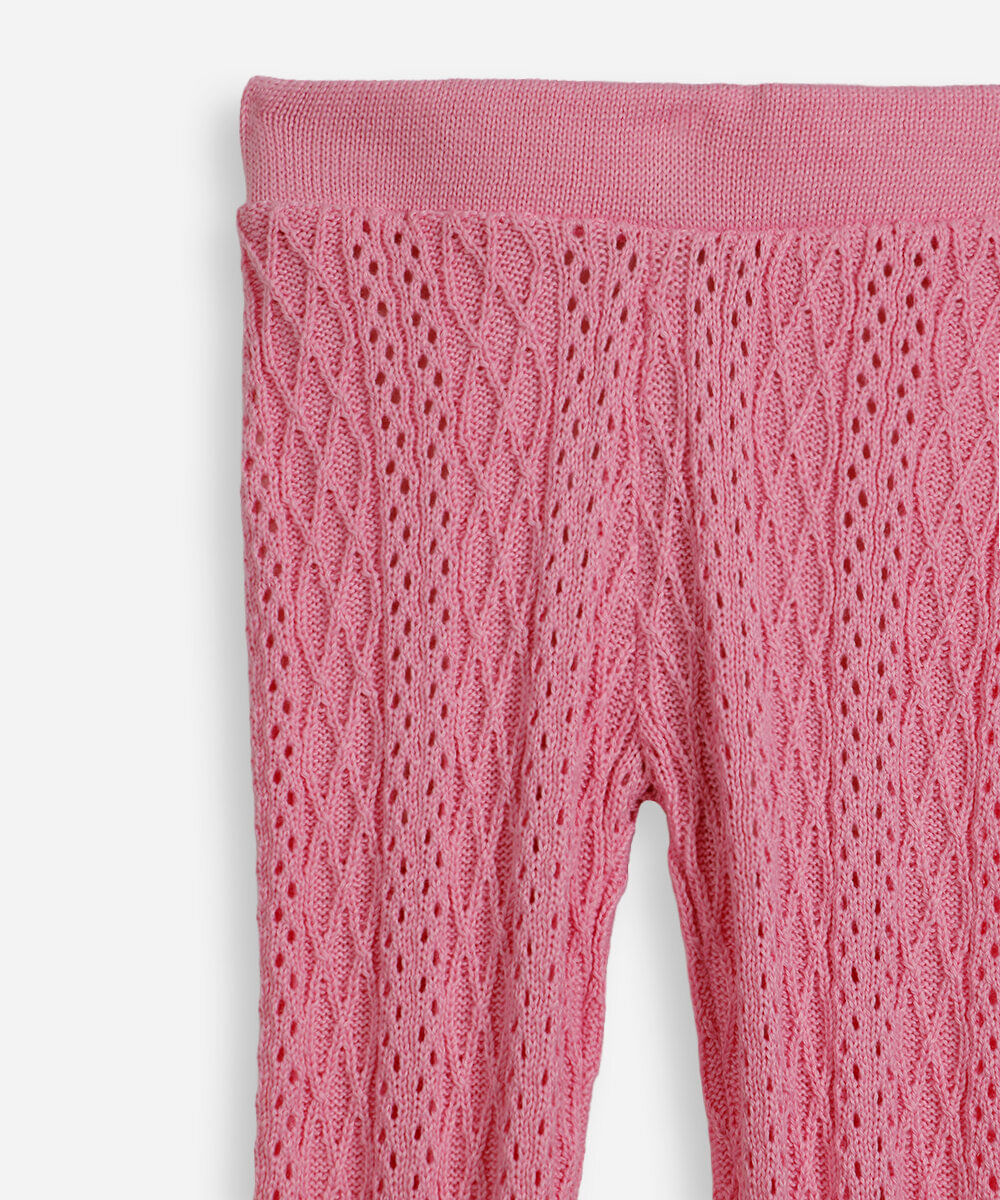 calça flare infantil de tricô rosa