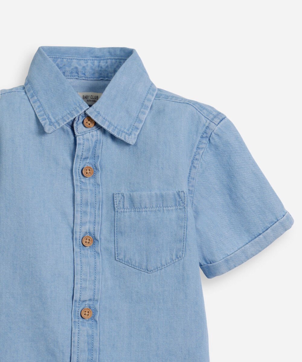 conjunto infantil camisa jeans e bermuda azul