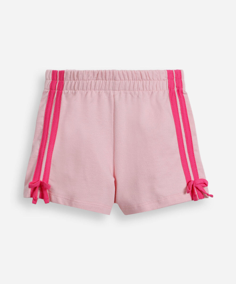 short curto infantil de algodão com frisos e laços rosa