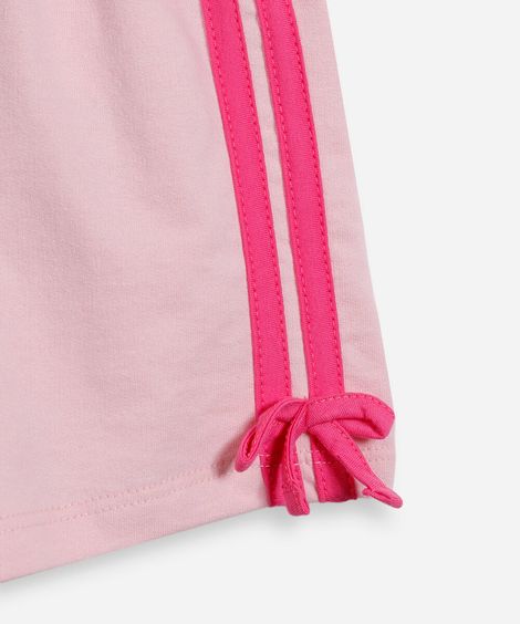 short curto infantil de algodão com frisos e laços rosa