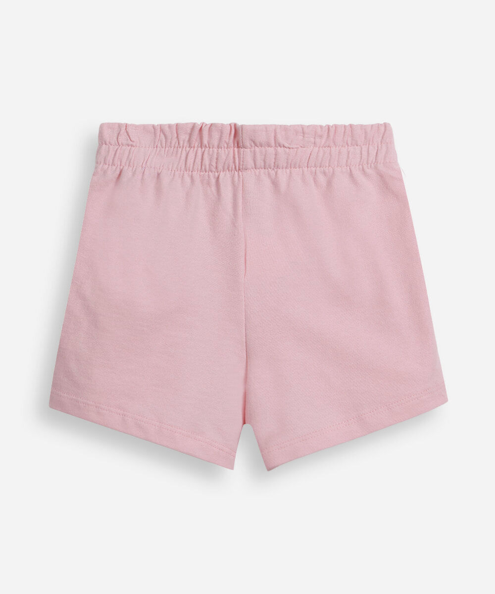 short curto infantil de algodão com frisos e laços rosa