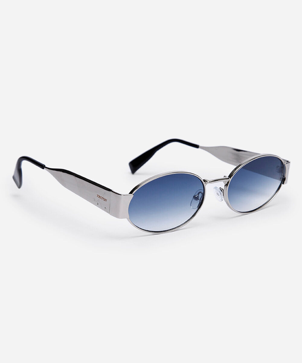 óculos de sol oval triton feminino prateado