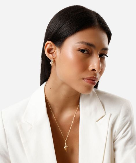 kit de colar e brincos conchas dourado