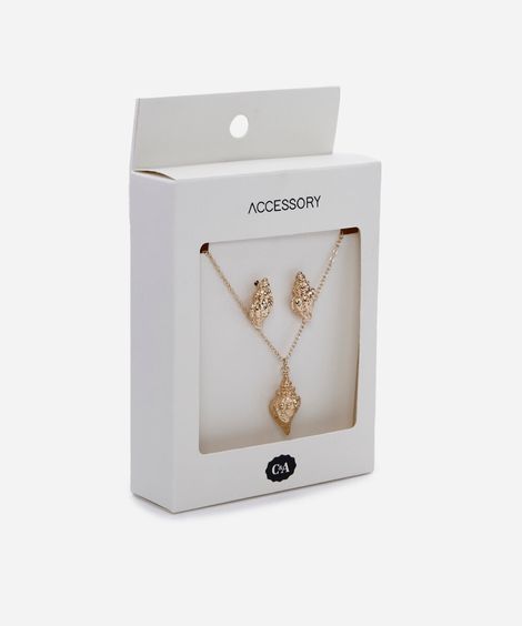 kit de colar e brincos conchas dourado
