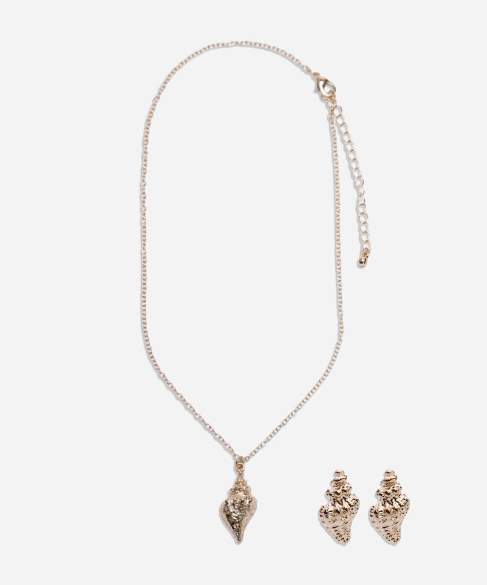 kit de colar e brincos conchas dourado