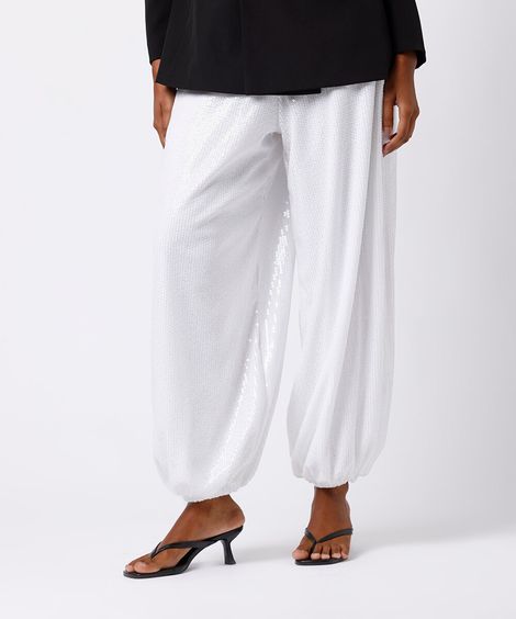 calça aladim feminina de paetê mindset branca