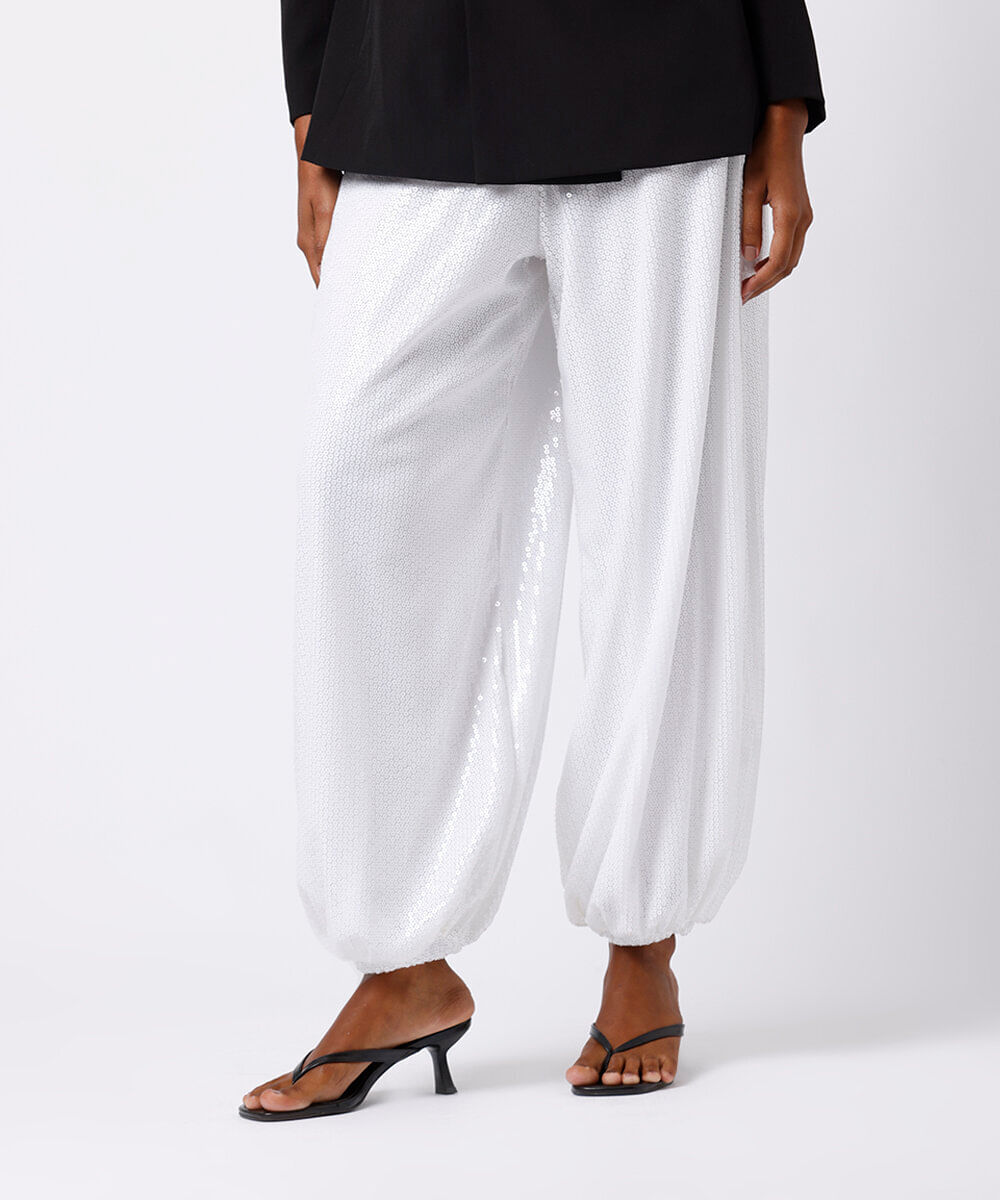 calça aladim feminina de paetê mindset branca