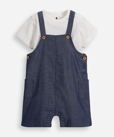 jardineira infantil de algodão azul