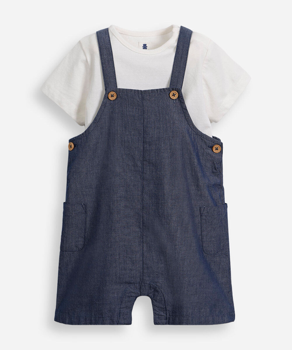 jardineira infantil de algodão azul