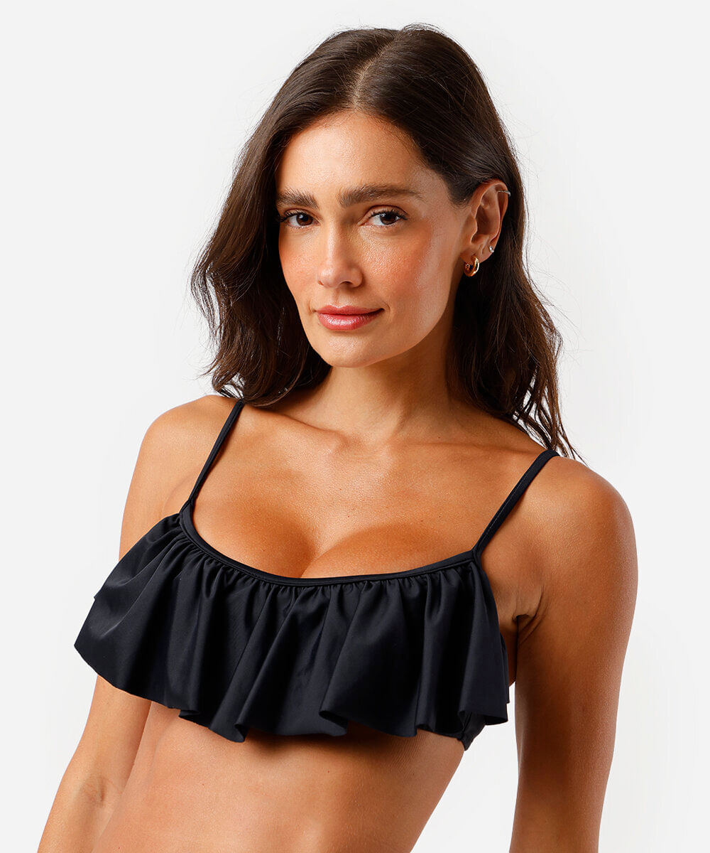 biquíni top feminino com babado preto