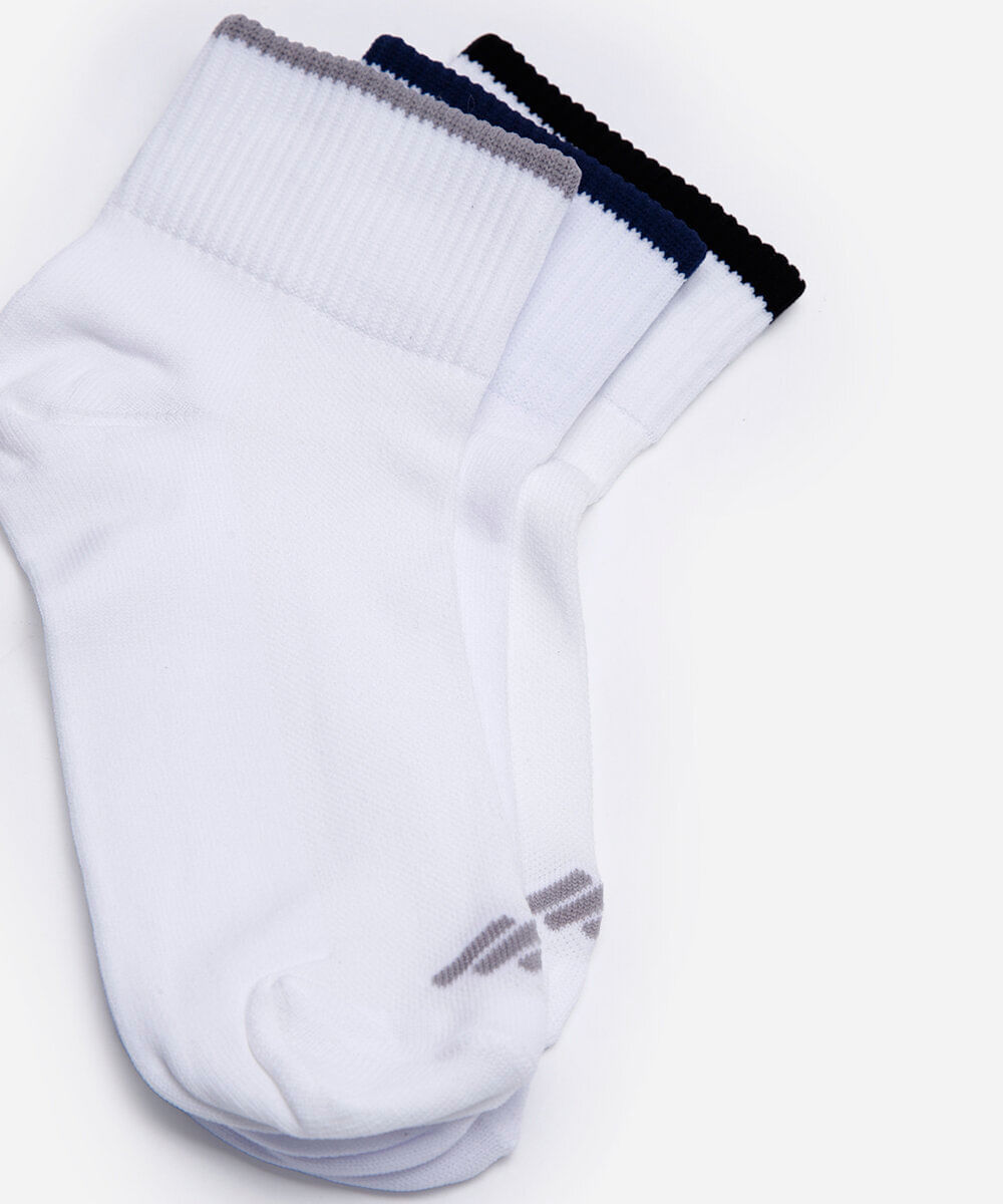kit de 3 meias esportivasfemininas cano médio branco