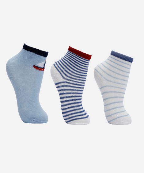 kit de 3 meias infantis estampada colorida