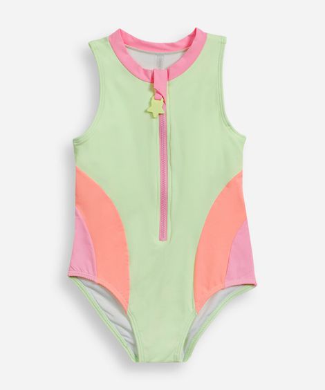maiô infantil de poliamida com zíper verde