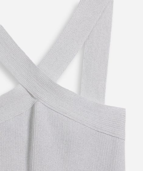 cropped halter neck juvenil de tricô com lurex prateado