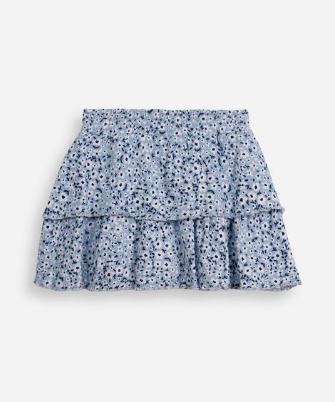 saia curta infantil de algodão com babados e estampa floral colorido