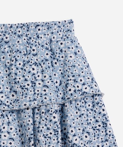 saia curta infantil de algodão com babados e estampa floral colorido