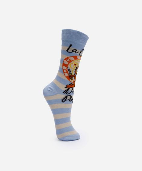 meia masculina cano longo garfield azul