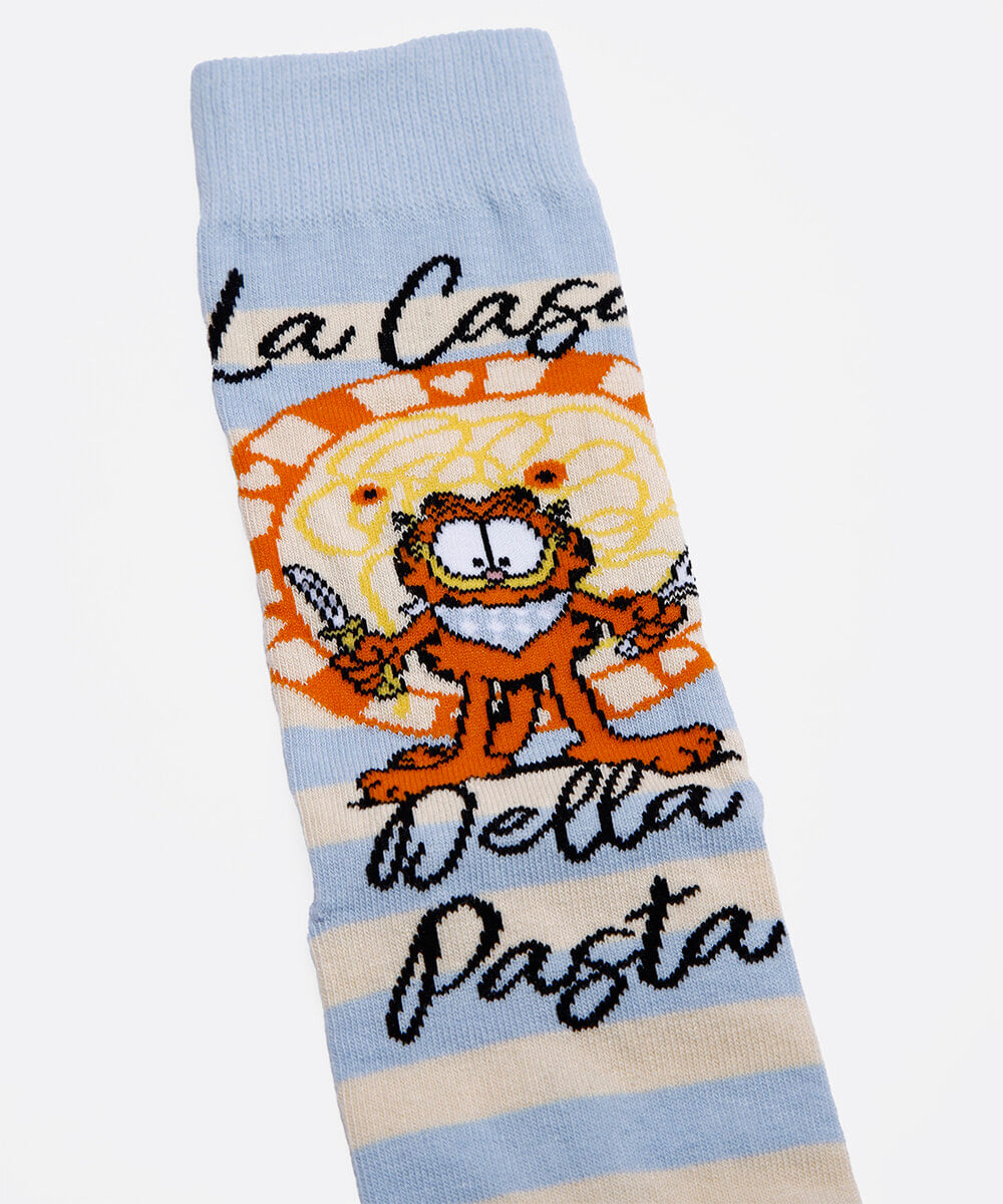 meia masculina cano longo garfield azul