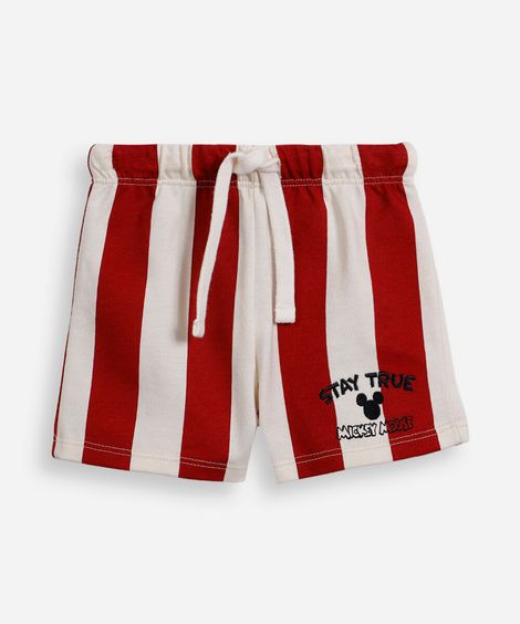bermuda infantil de algodão mickey listrada vermelho