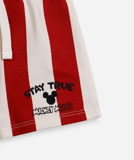 bermuda infantil de algodão mickey listrada vermelho