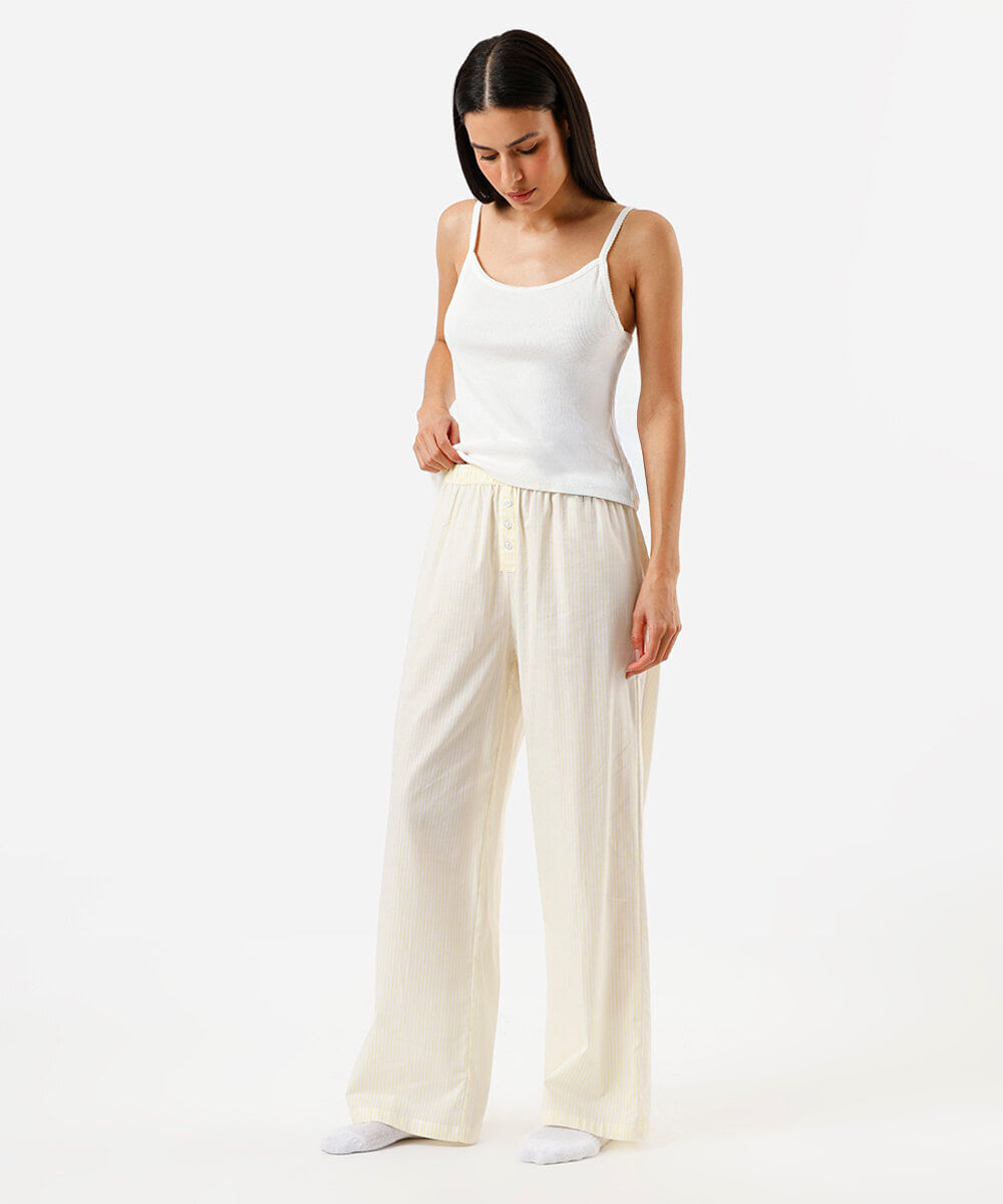 calça de pijama avulsa listrada amarela