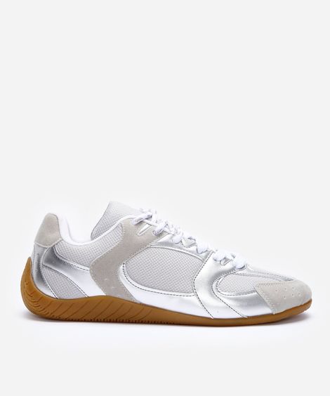 tênis casual com recortes e cadarço duplo ace prateado