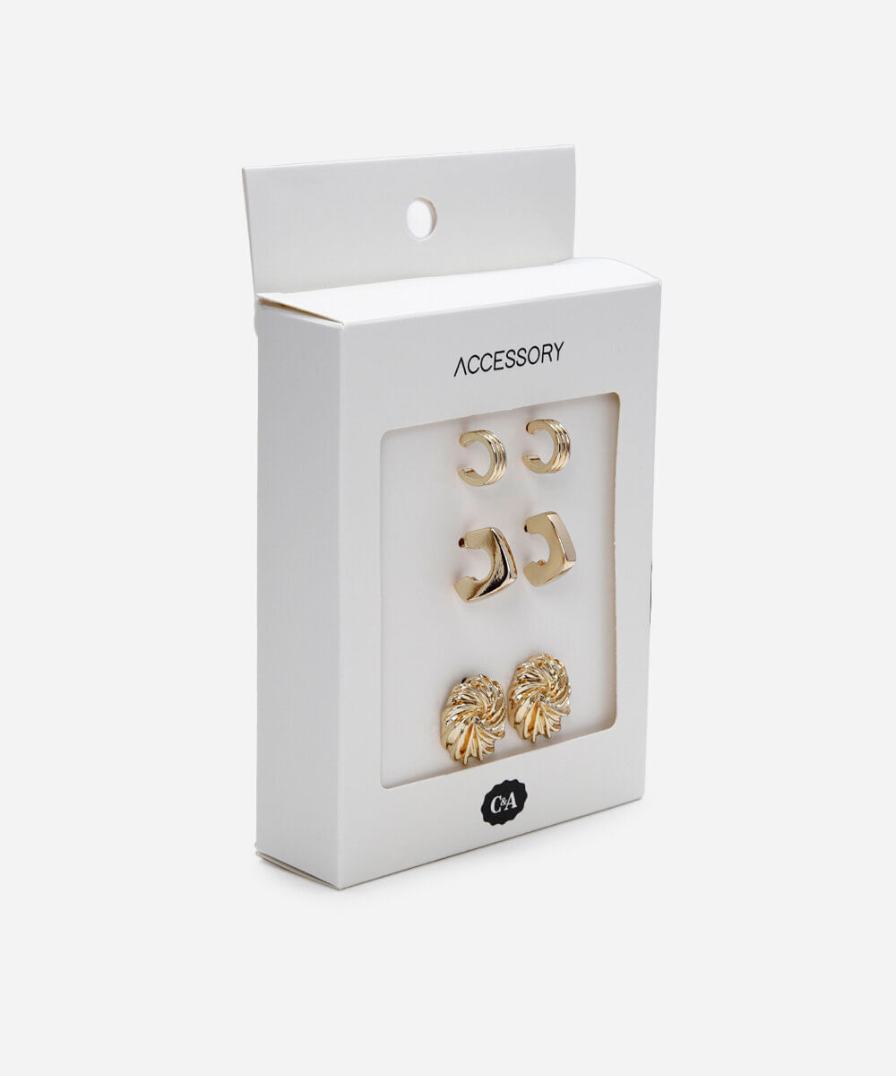 kit de 3 brincos dourado